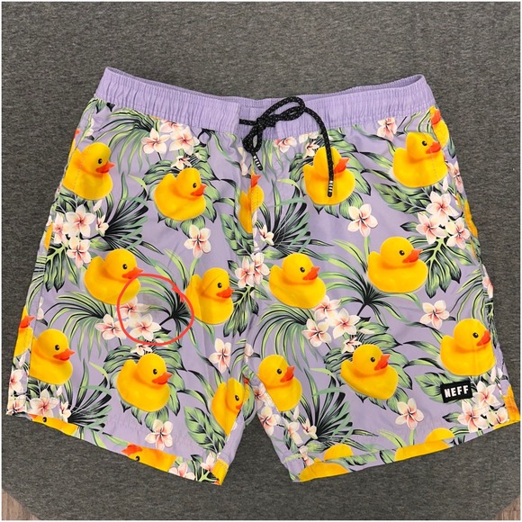 Neff Rubber Duck Floral Print Beach Pool Casual Swim Trunks Shorts - X-Large - Picture 5 of 12